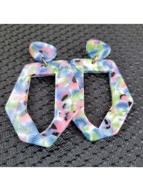 Shades of Pink & Blue Acrylic Tortoise Earrings (#E7)